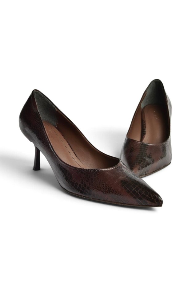 Z676070007 Brown Snake Print Thin Heeled Women's Stiletto Shoes