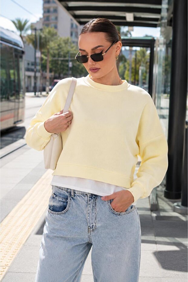 Women's Skirt-Looking Shirt-Crew Neck Short Sweatshirt 265219