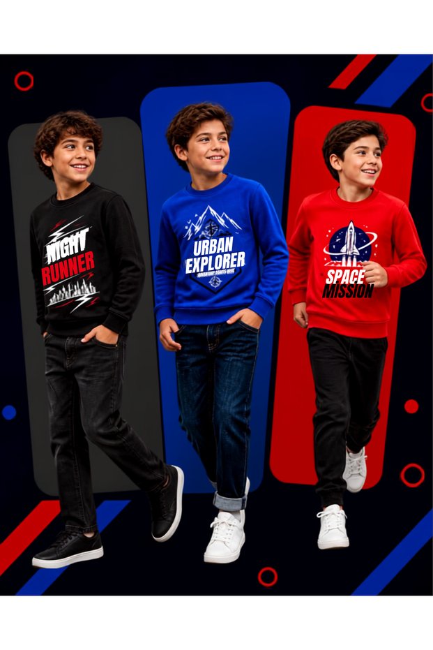 Urban Explorer-Night Runner Printed 3-Piece Set Black-Blue-Red Boys' Sweatshirt
