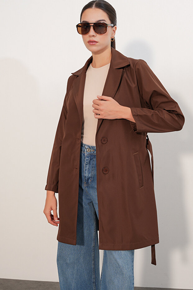 Women's Belted Short Trench Coat 5990 - Brown