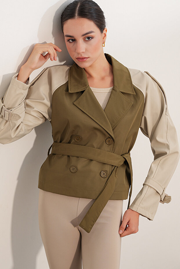Women's Belted Short Trench Coat 5970 - D.Khaki