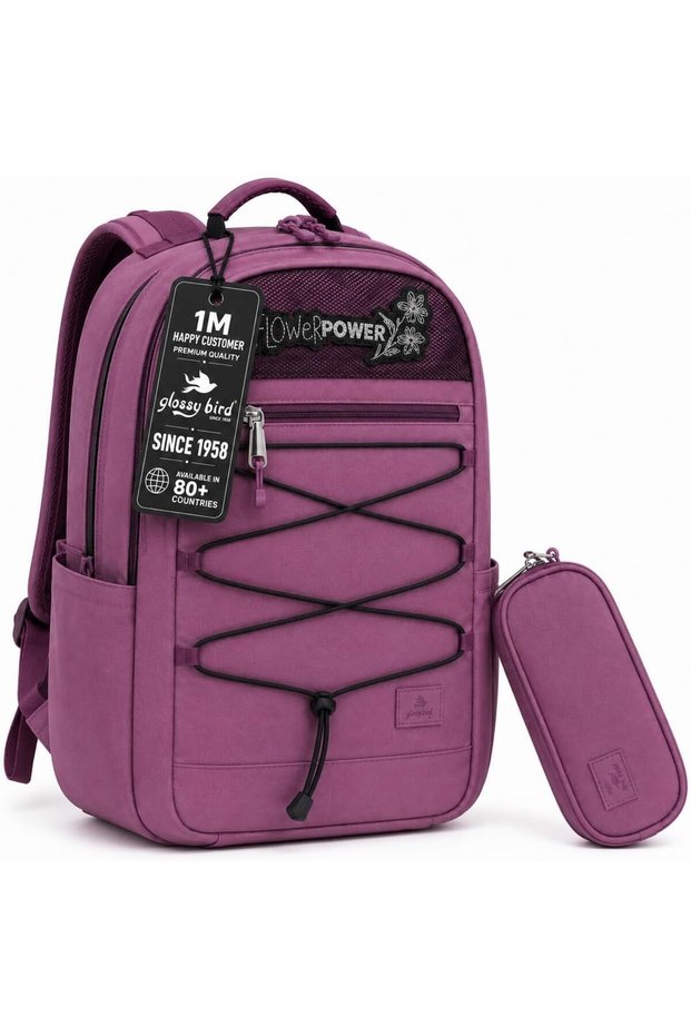 School Backpack Set for Boys & Girls, 2 Piece Multi Pocket Backpack with Pencil Case, Student Book Bag, Travel Daypack, Casual School & Everyday Backpack - Purple