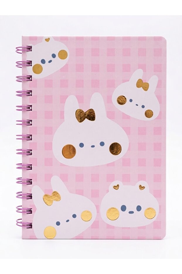 Pink Rabbit Patterned Spiral Lined Notebook - Lined Leafed Notepad