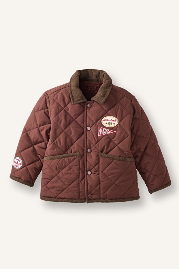 Windproof Quilted Pocketed Coat with Arma Detail for Baby Boy H0062A526Au