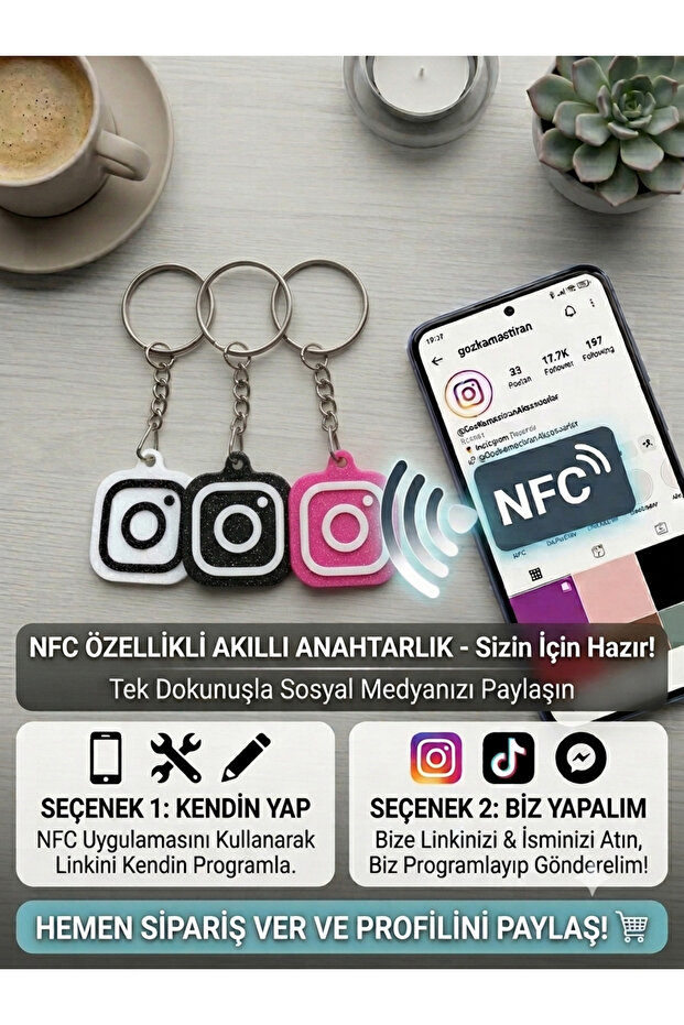 Instagram Keychain with Nfc Technology - One-Touch Profile Opening Digital Social Media Business Card