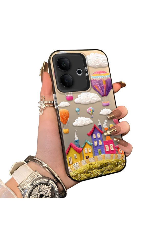 Vivo V60 Lite 5g Compatible Silicone Edge Hard Back Case Balloon Pattern Couple Phone Case