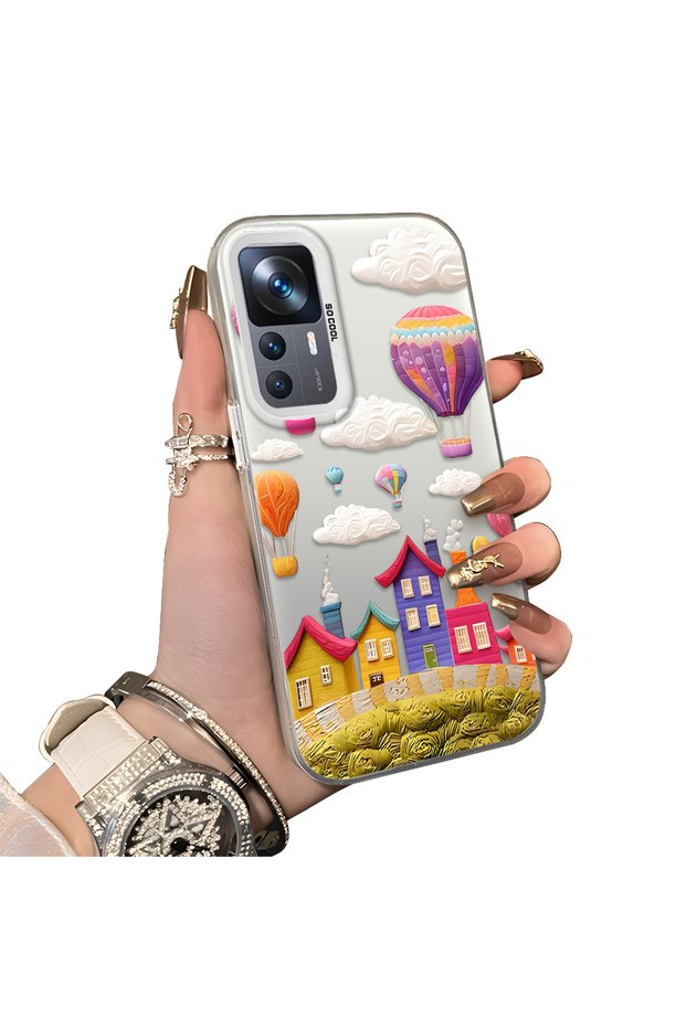Mi 12t Pro Compatible Silicone Edge Hard Back Case Balloon Pattern Lover Couple Phone Case