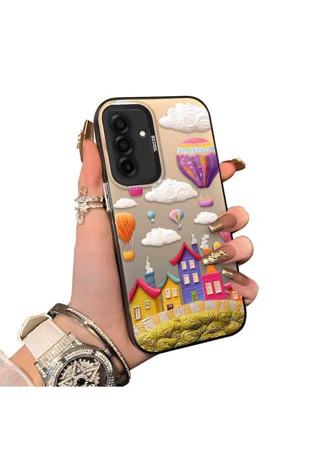 Samsung Galaxy A26 Compatible Silicone Edge Hard Back Case Balloon Patterned Lover Couple Phone Case