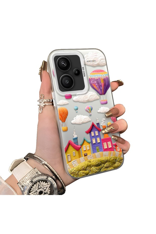 Redmi Note 13 Pro Plus 5g Compatible Silicone Edge Hard Back Case Balloon Pattern Couple Phone Case