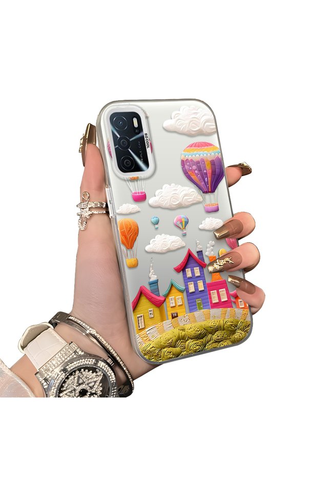 For Oppo A55 4g Compatible Silicone Edge Hard Back Case Balloon Pattern Lover Couple Phone Case