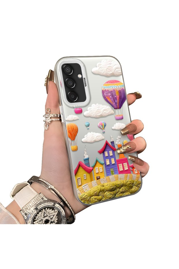 Samsung Galaxy M15 Compatible Silicone Edge Hard Back Case Balloon Patterned Lover Couple Phone Case