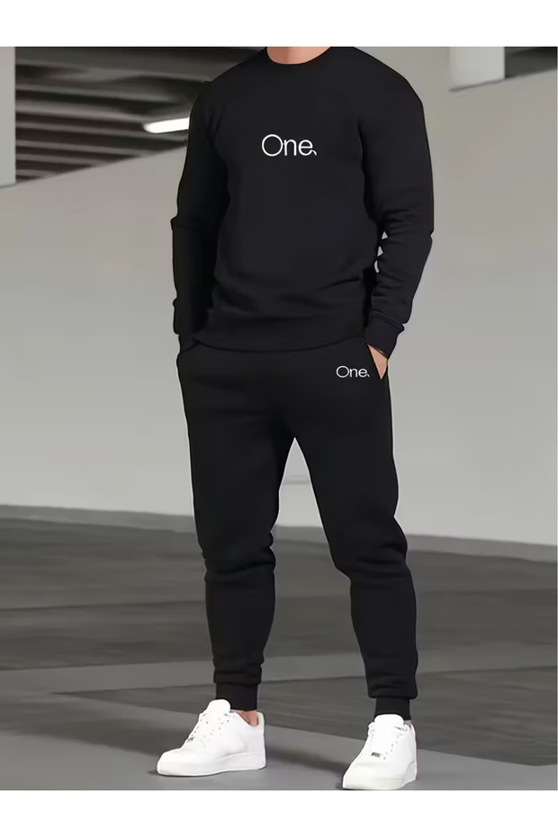 Unisex Minimal Printed Crew Neck Top Jogger Pants Tracksuit Set