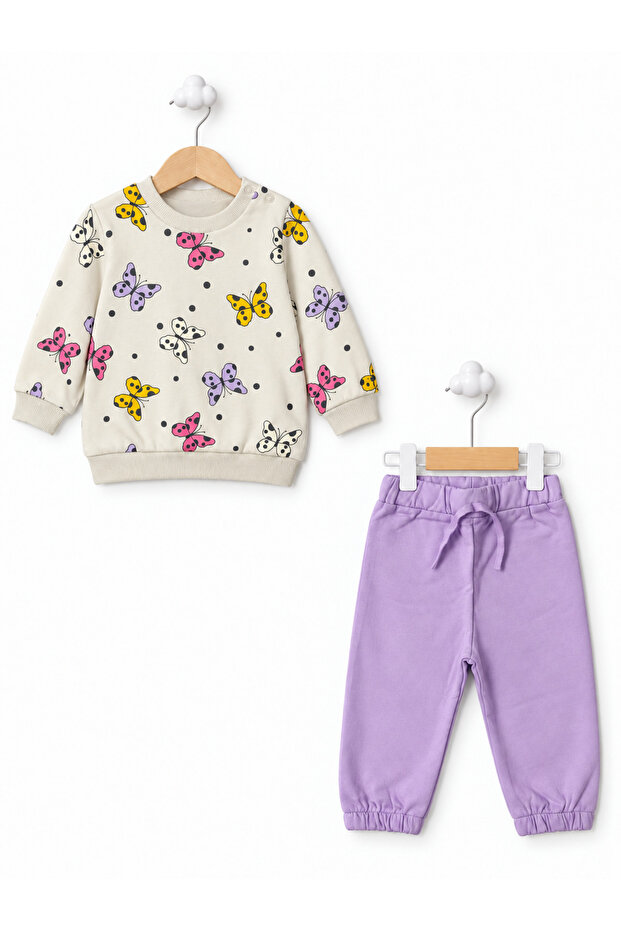 Baby Girl 2 Threaded Threaded Sweatshirt Pants 2-Piece Set