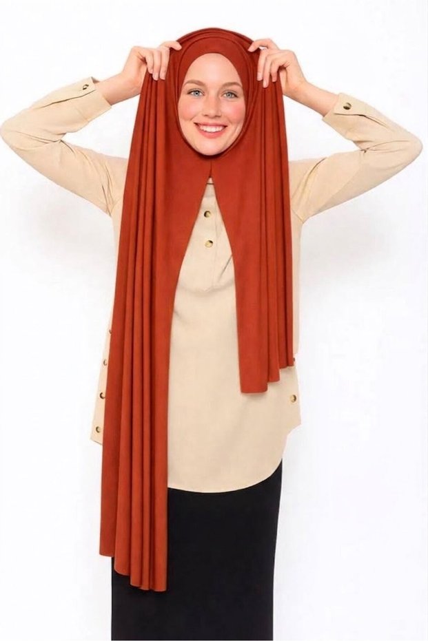 Ready-To-Wear Practical Combed Cotton Shawl Hijab with Stitching at the Neck