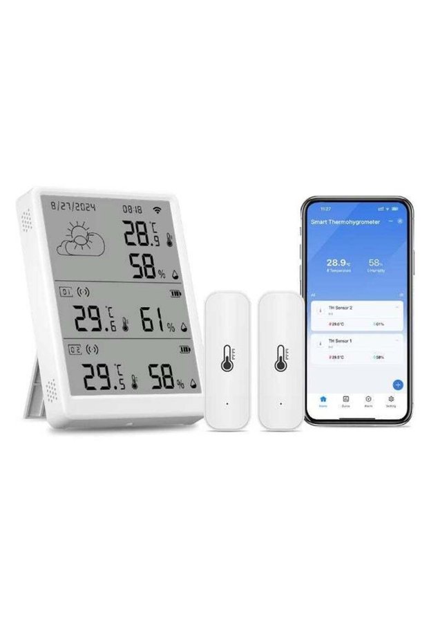 Smart WiFi Weather Station with 10x 433MHz Sensors | 4.3" Display for Indoor/Outdoor Temperature & Humidity Monitoring | 3-Year Battery Life | Tuya Smart App Alerts & Real-Time Data for Home,