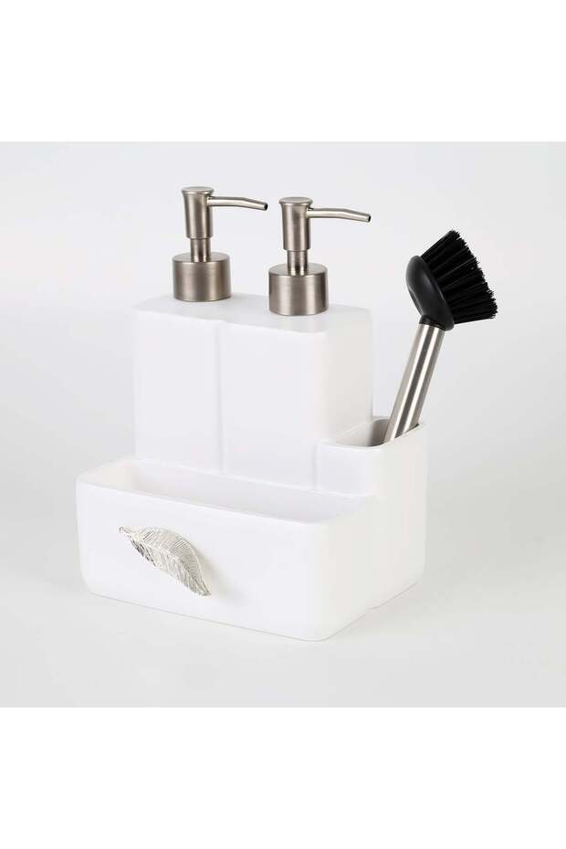 Leaf Two Liquid Sponge Dispensers White Silver