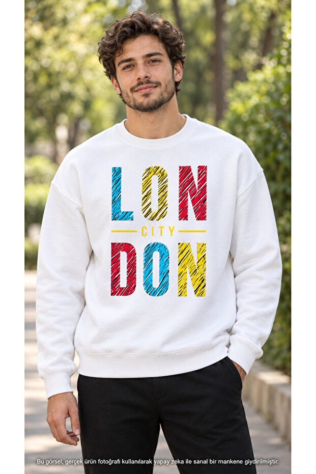 Men's Colorful London Printed Crew Neck Casual Regular Fit Sweatshirt