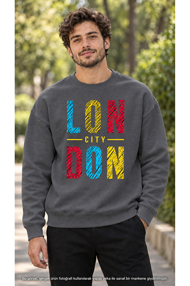 Men's Colorful London Printed Crew Neck Casual Regular Fit Sweatshirt