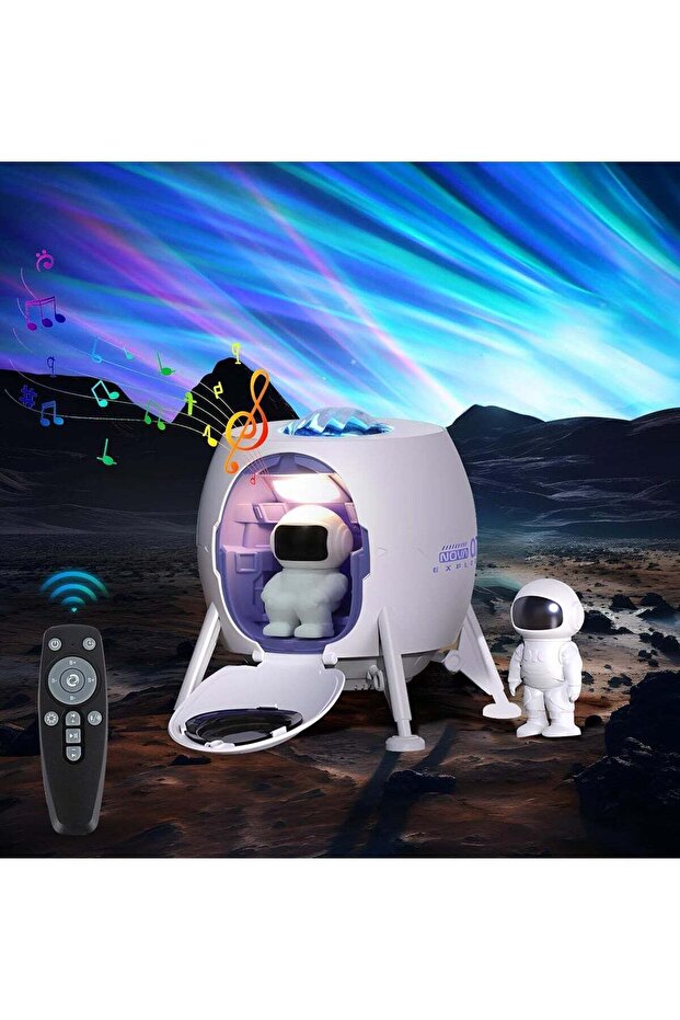 Astronaut Lander Galaxy Projector – 2-in-1 Spacecraft Ceiling Light with Nebula & Star Projection, Built-in Speaker, Remote Control, 8 Dynamic Modes, 5 Brightness Levels, Night Light & White