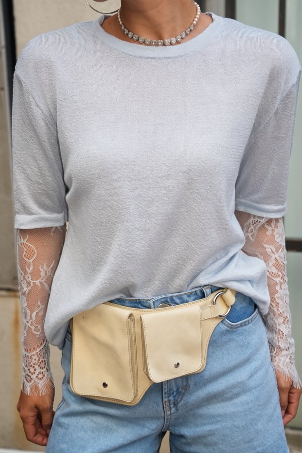 Women's Crew Neck Slim Knit Sweater with Ruffled Sleeves