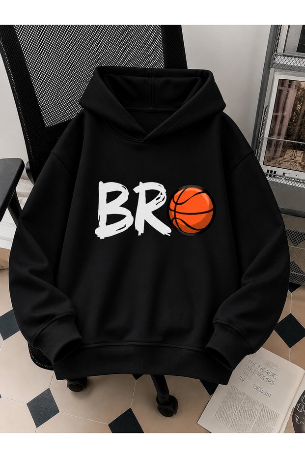 Unisex Kids' Hooded Printed Sweatshirt 3 Thread Threaded Sweatshirt