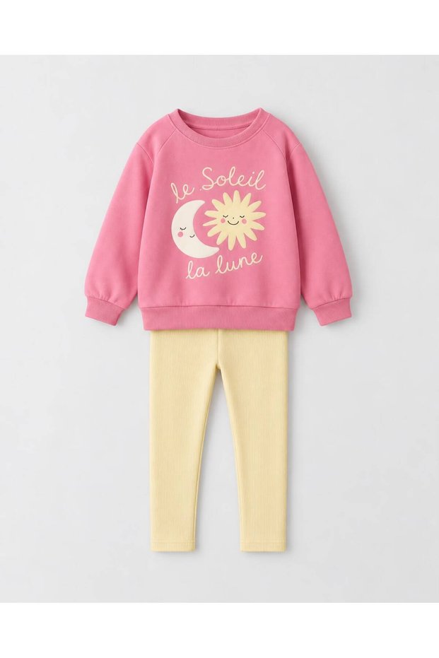 Girl's Sun and Moon Printed Sweatshirt Leggings Top and Bottom Set