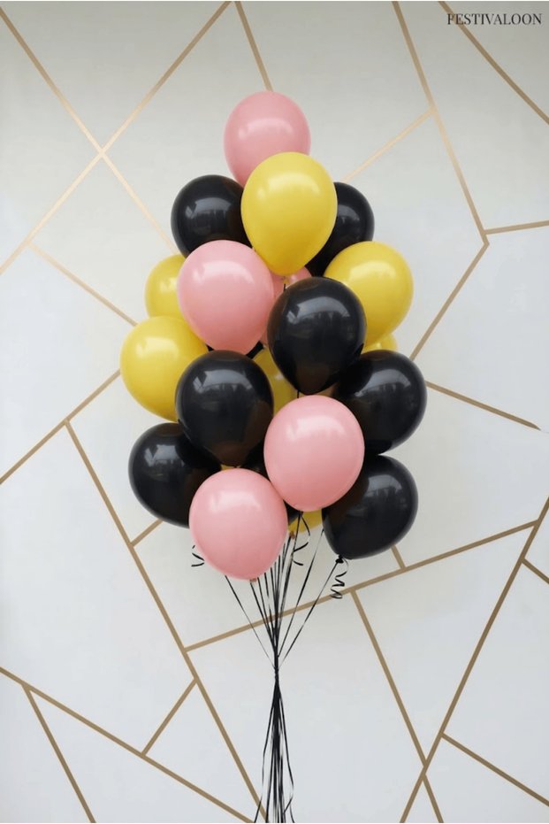 Set of 20 Yellow Pink Black Balloons for Birthday Party, Baby Shower and Organization Decoration