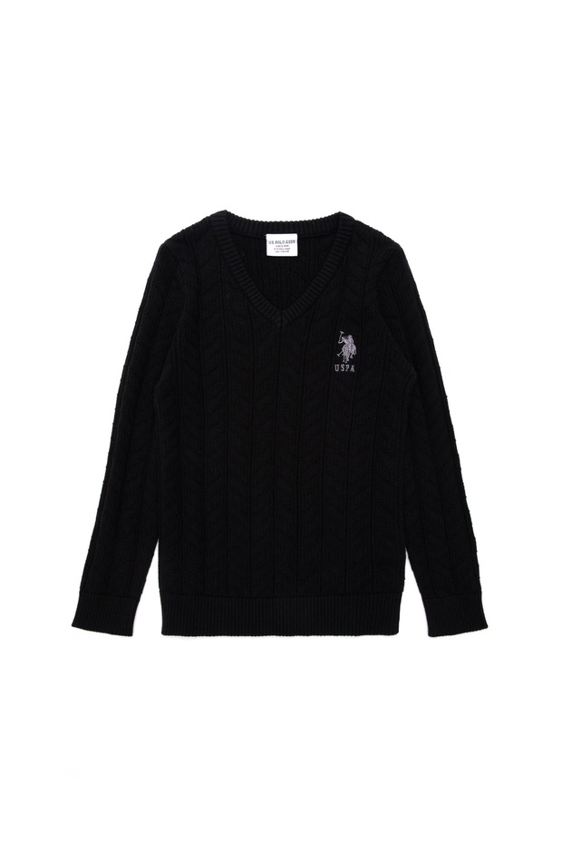 Boy's Black Basic V-Neck Sweater
