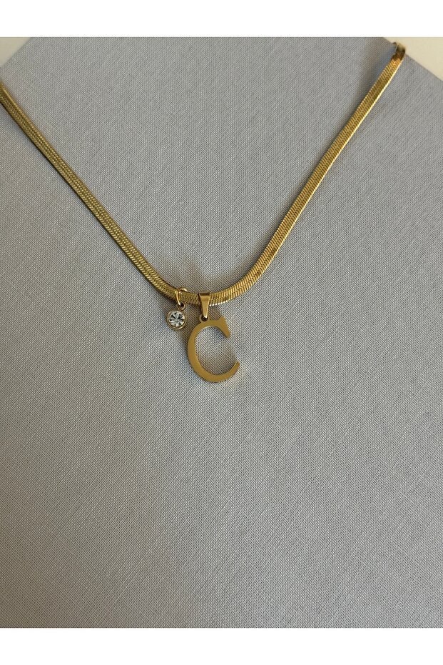 Letter C Stainless Steel Gold Necklace