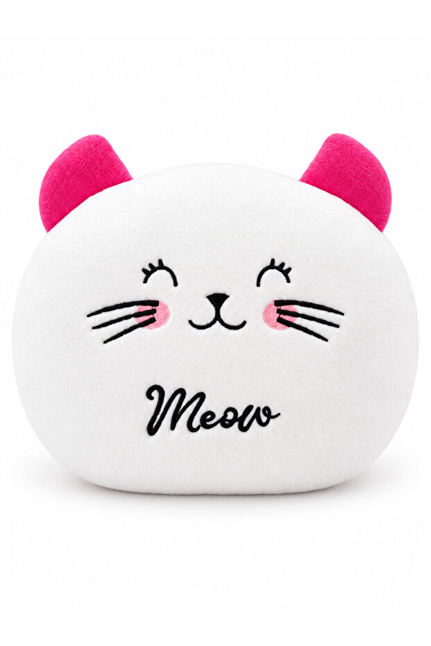White Cat Plush Decorative Pillow 35 X 30 cm Pink Eared Children's Room Pillow