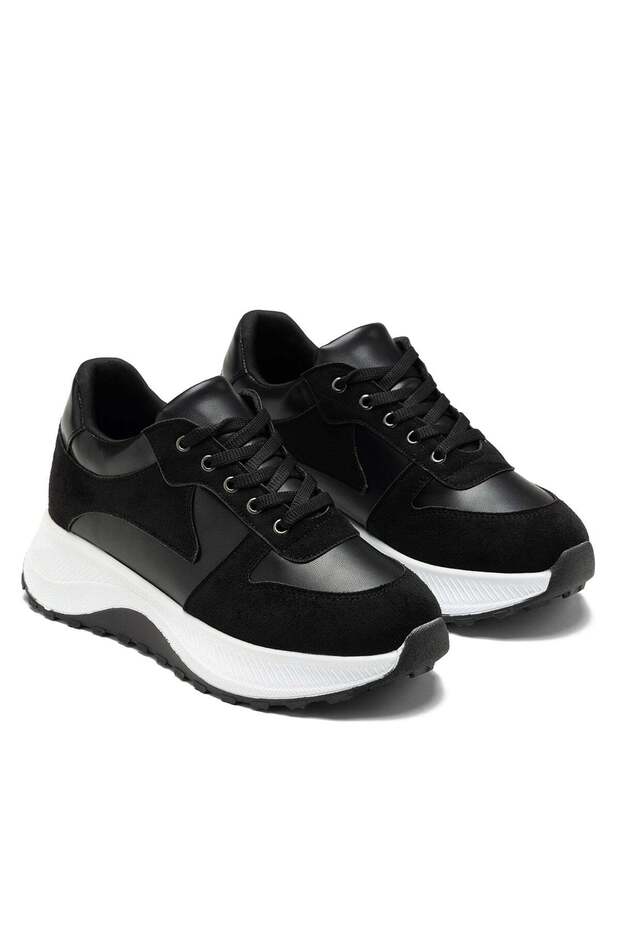Women's White Sole Lace-Up Light Sole Casual Black Sports Shoes