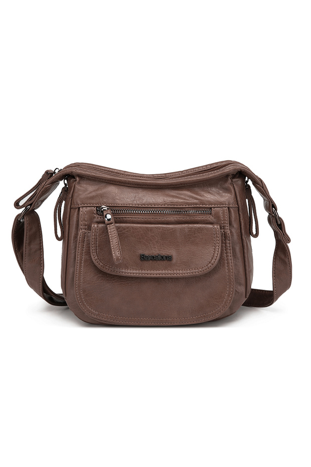 Daily Use Small Size Side Pocket Detailed Long Strap Women's Crossbody and Shoulder Bag Brown