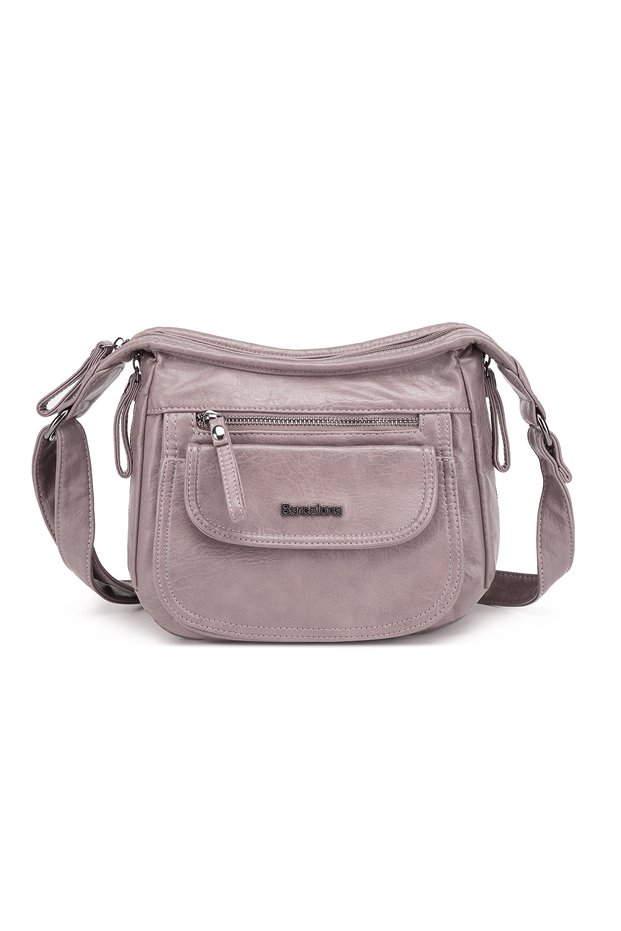 Daily Use Small Size Side Pocket Detailed Long Strap Women's Crossbody and Shoulder Bag Powder