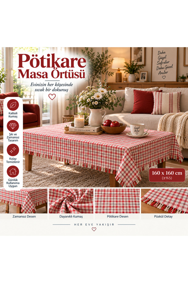 Cream Red Plaid Tablecloth 160X160 cm Gray Striped Checkered Kitchen Living Room Garden Picnic Cover