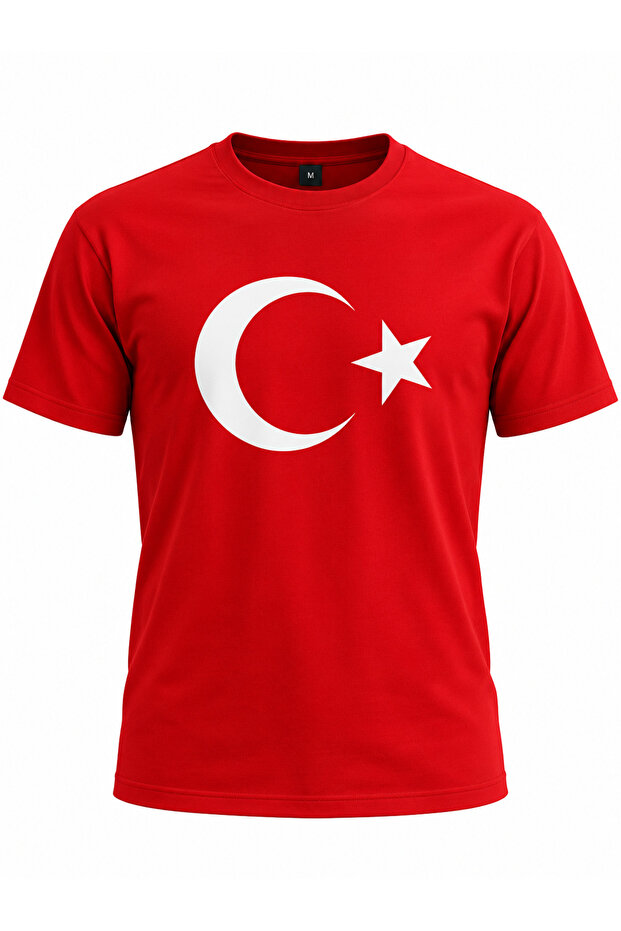 Red Turkish Flag Printed Unisex T-Shirt Three Yarns October 29 November 10