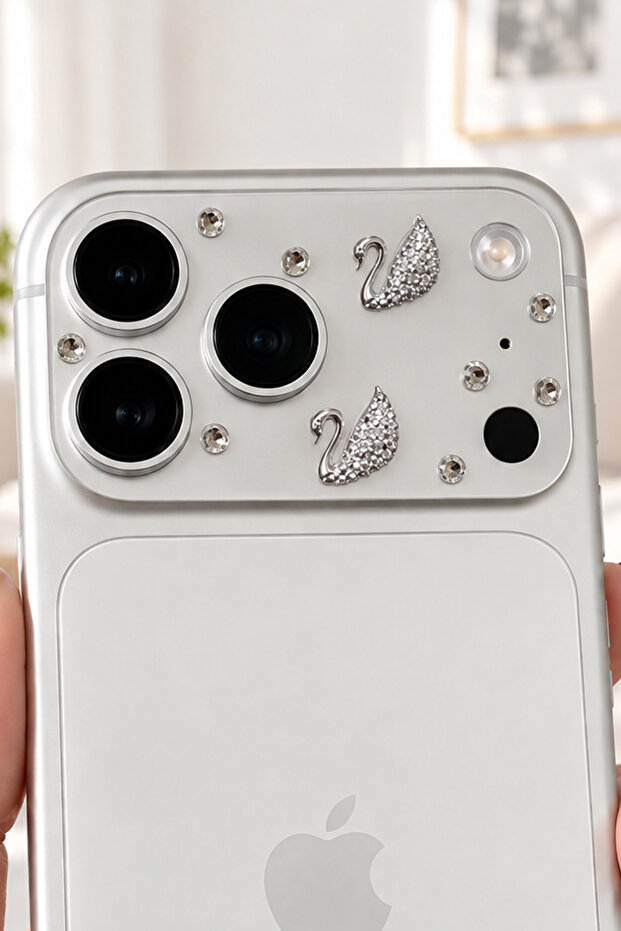 iPhone 17 Pro Max /18 Pro Max Compatible Patterned 3D Stone Transparent Frosted Camera Lens Protector Sticker Adhesive Camera Ornament