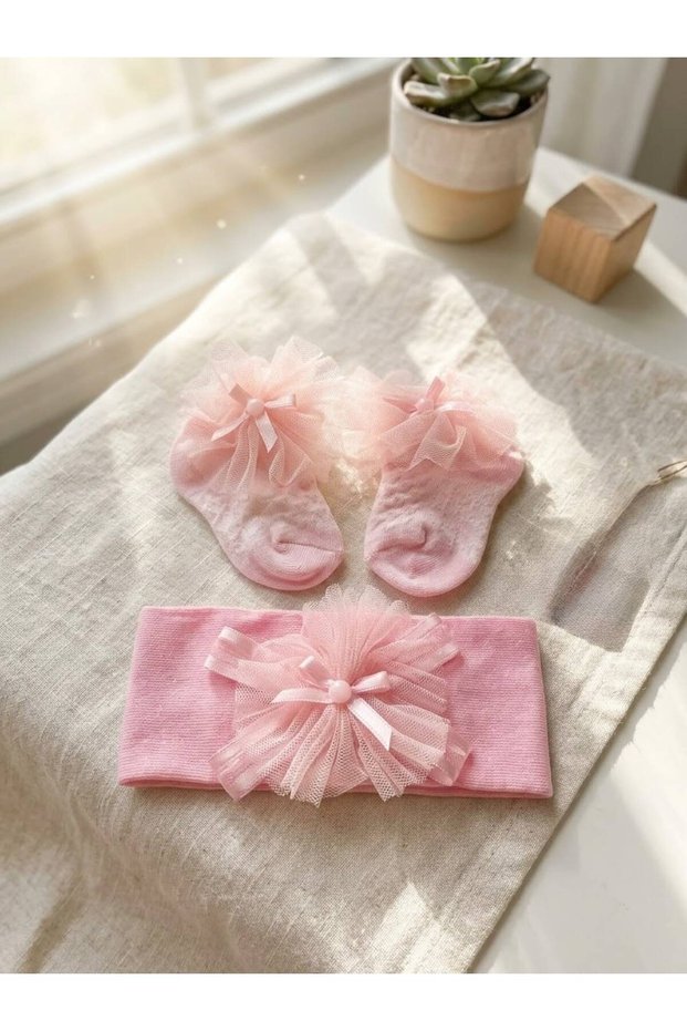 Baby Girl Organic Cotton 2-Piece Baby Lace Tulle Socks Newborn Mevlütlük Hospital Release