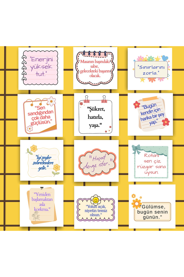 Education Success Student Kids Motivation 12'Li Card Set-4-10X10Cm, for Wire and Cork Boards