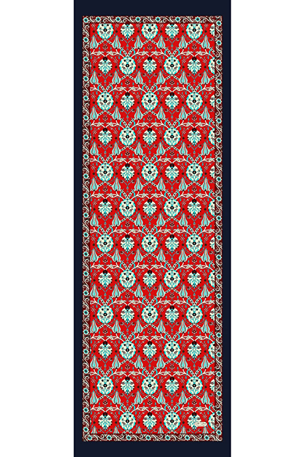 100% Silk Satin Scarf - Navy Blue - Red
