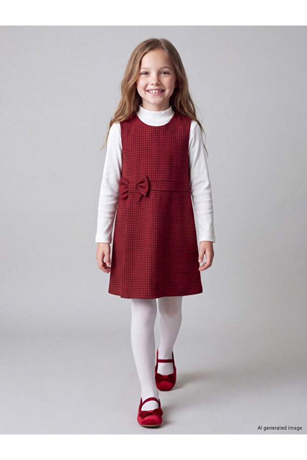 Checkered Embroidered Bowknot Girl's Dress from Uzg Store for Style Enthusiasts