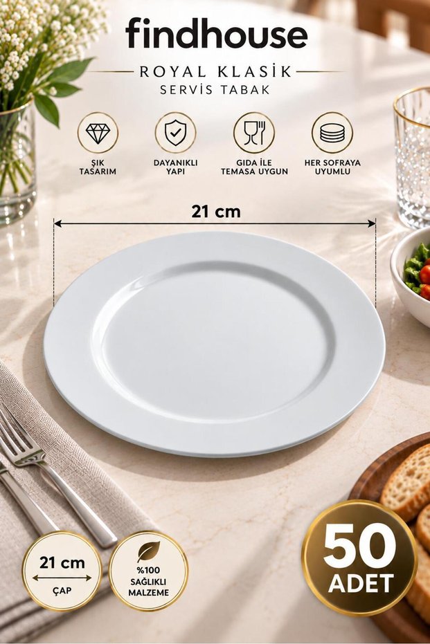 Royal Series 50 Pcs Quality Melamine Classic Serving Plate 21cm for Home, Cafe, Diner, Restaurant, Hotel