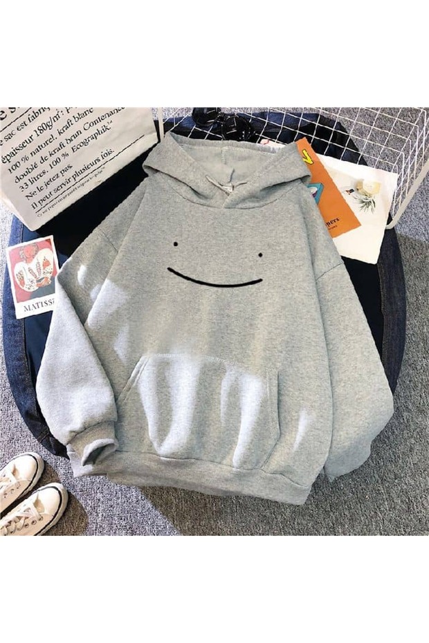 Unisex Gray Relaxed Fit Hooded Kangaroo Pocket Thick Sweatshirt