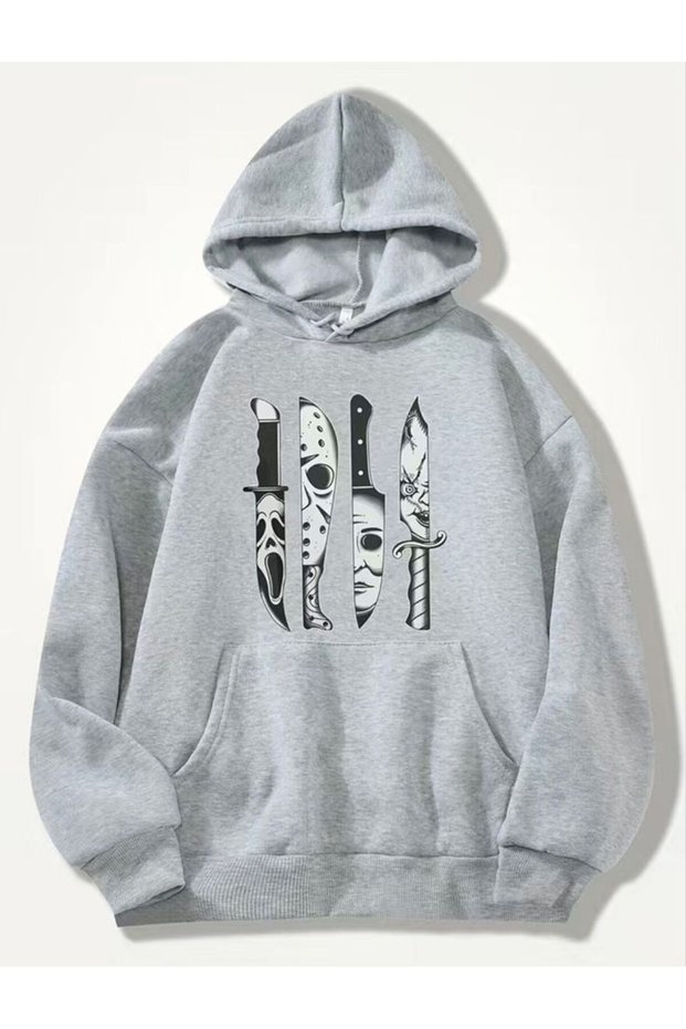 Unisex Gray Kangaroo Pocket Thick Fabric Oversize Hooded Sweatshirt Hoodie