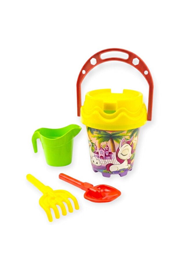 Patterned Round Bucket Beach Set - Cute Unicorn Model (Lisinya)