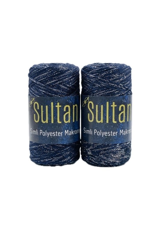 2 Pieces Sultan Glitter Polyester Macrame Cord 100 Gram Bag Wallet Supla Runner Basket Wall Decoration Canvas Bag Making Material Color: 1262Dark Blue Silver