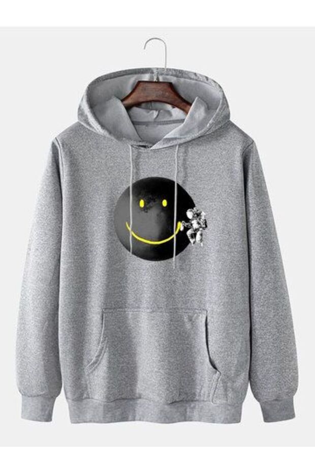 Unisex Gray Hooded Oversize Sweatshirt Comfortable Fit Cotton with Fleece Inside