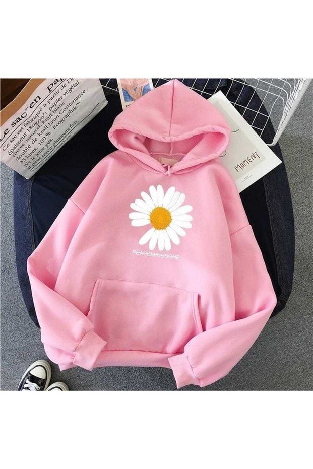 Unisex Pink Kangaroo Pocket Thick Fabric Oversize Hooded Sweatshirt Hoodie