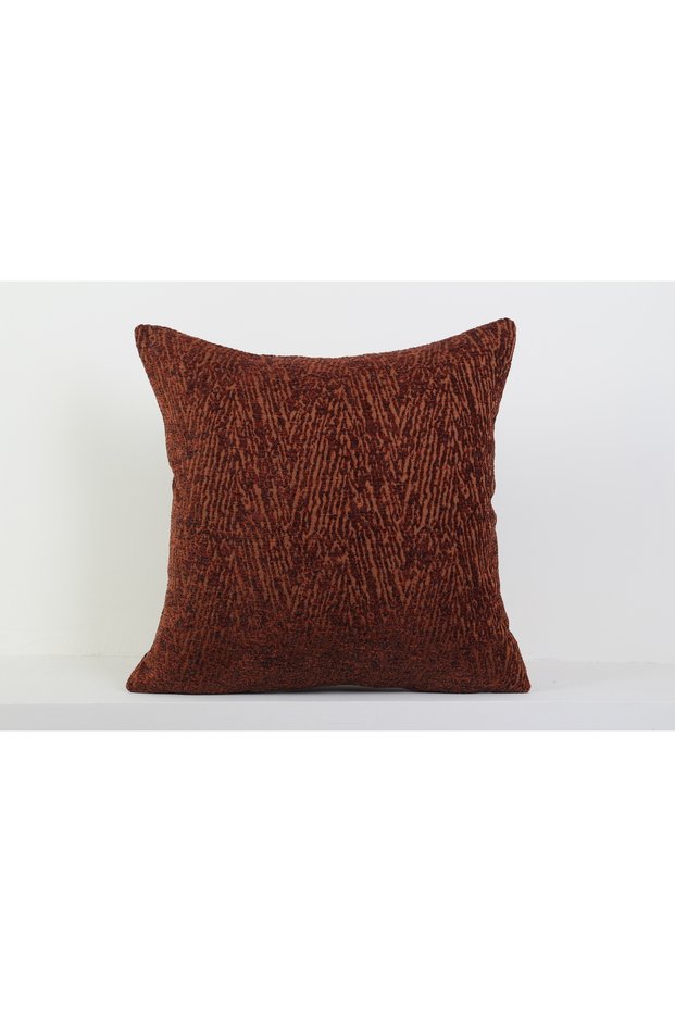 Cinnamon Brown Geometric Patterned Textured Modern Decorative Throw Pillow Cover