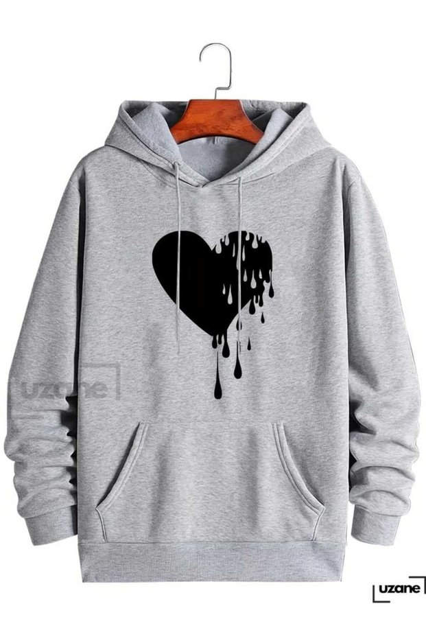 Unisex Gray Oversize Hooded Sweatshirt with Kangaroo Pocket, 3 Thread Raster Hoodie
