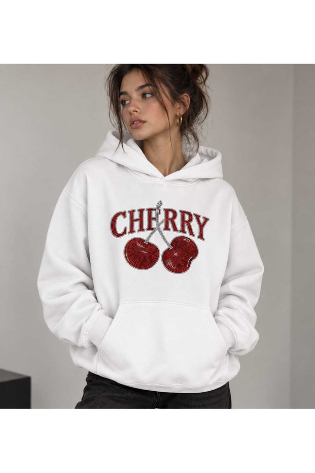Unisex Men/Women Taşlicherry Colorful Special Stone Printed Cotton Oversize Hooded Sweatshirt